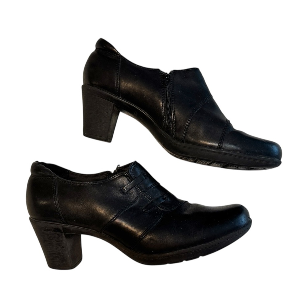 Clarks Shootie Boot Women's Size 9.5 Block Heel Black Leather Zip Bootie Comfy